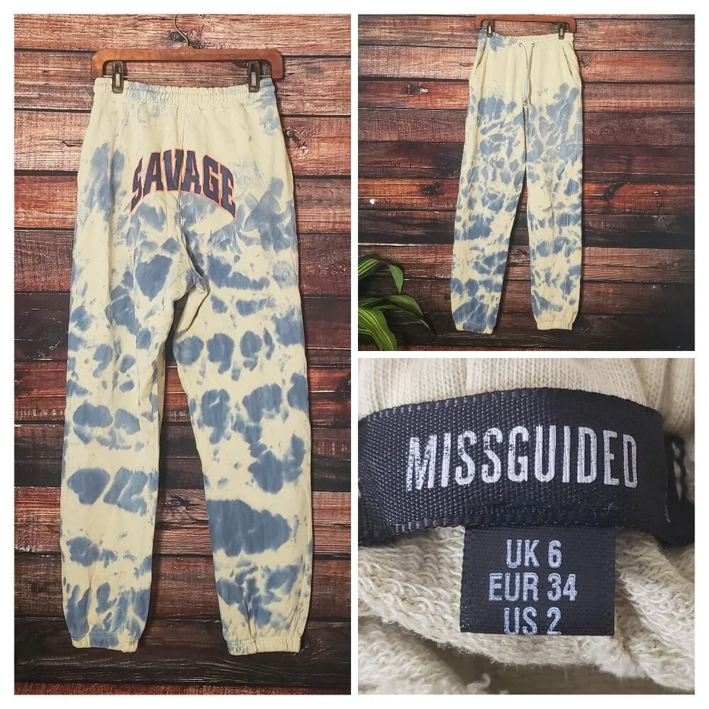 Missguided Sweatpants Size 2 Tie Dye Savage Boho Jogger Pants Elastic Waist
